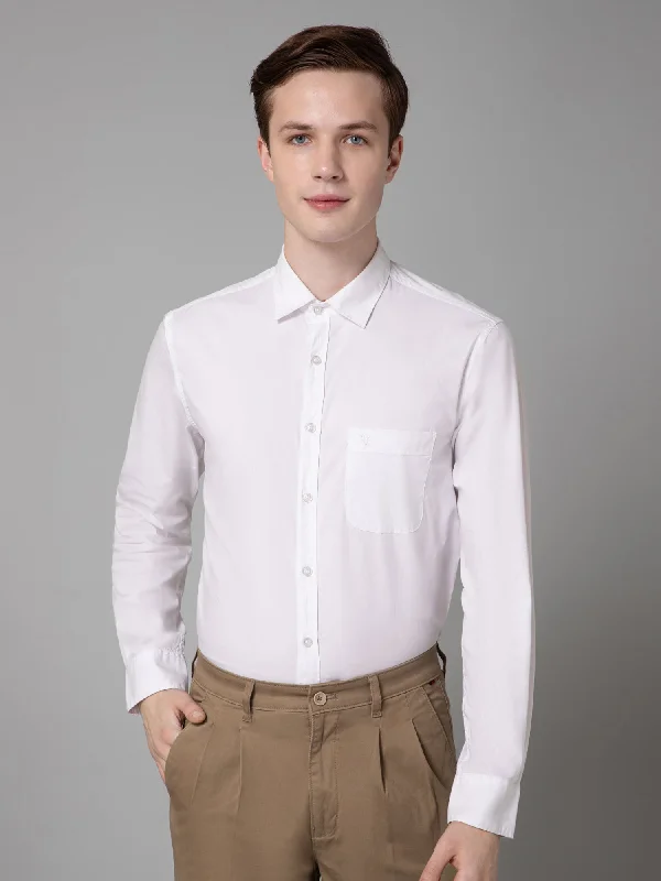 Men's White Casual Plain Full Sleeve Shirt Dynamic Men's Moto