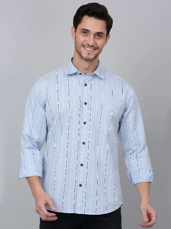 Men's Sky Blue Casual Broad Stripe Full Sleeve Shirt Earthy Men's Hemp