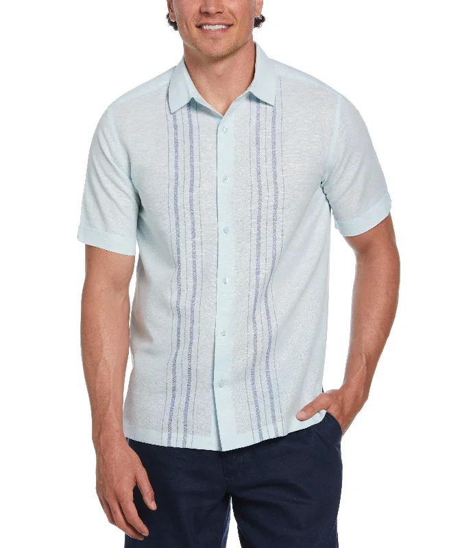 Linen Blend Herringbone Panel Shirt Bold Men's Statement