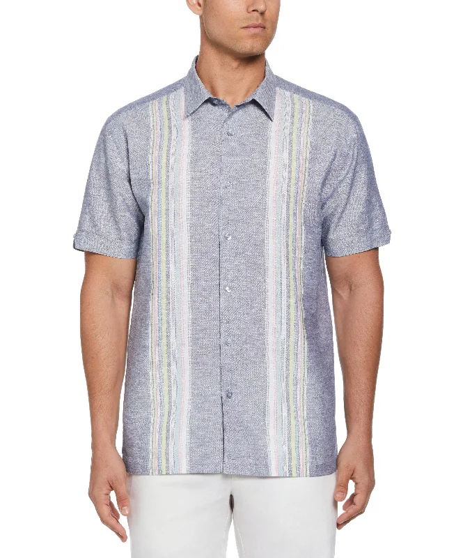Big & Tall Linen Blend Yarn Dye Panel Shirt Artistic Men's Avant