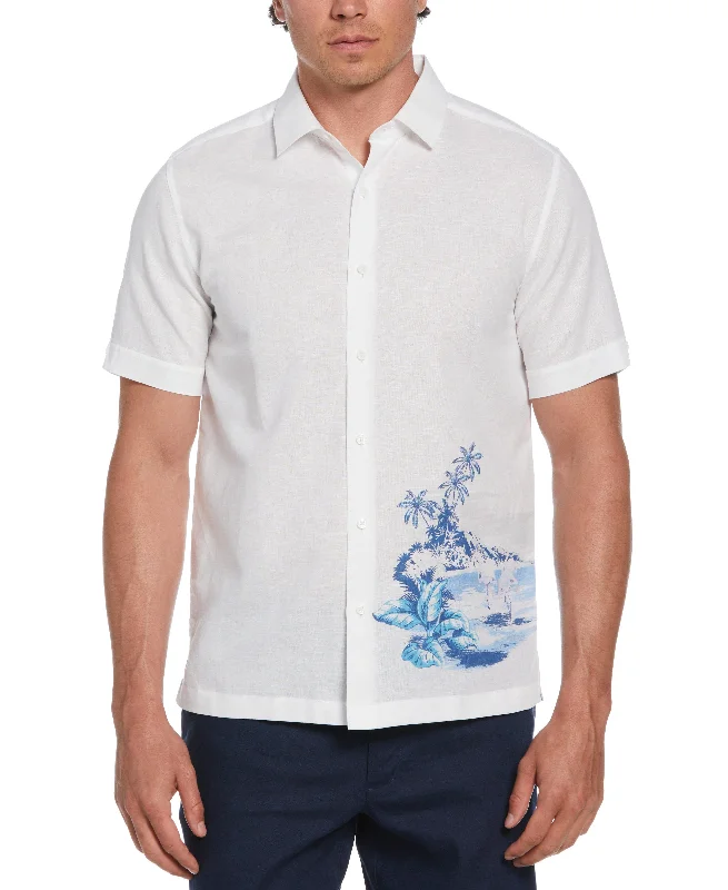 Linen Blend Flamingo Print Shirt Luxurious Men's High