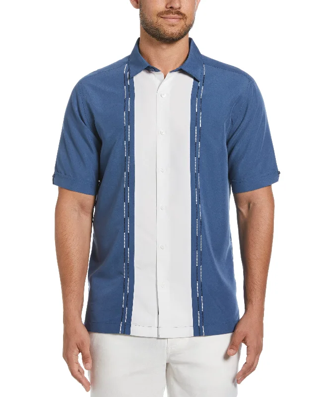 Color Block Embroidery Shirt Refined Men's Velvet