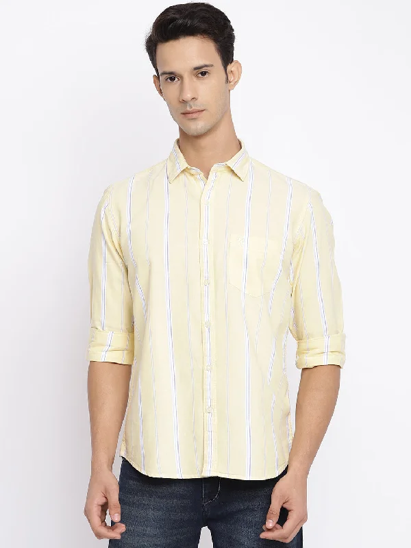 Men's Light Yellow Casual Broad Stripe Full Sleeve Shirt Stylish Men's Neon