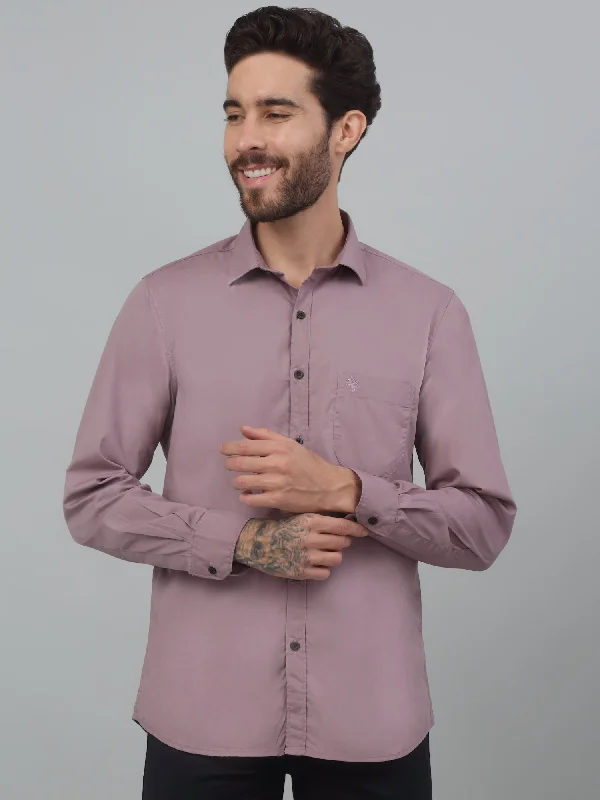 Men's Purple Casual Plain Stretch Full Sleeve Shirt Street