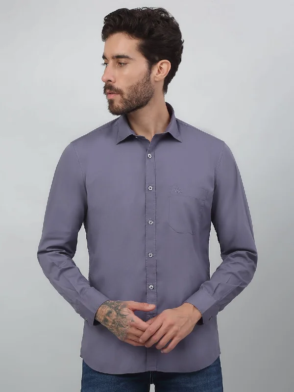 Men's Light Purple Casual Plain Stretch Full Sleeve Shirt Sophisticated Men's 