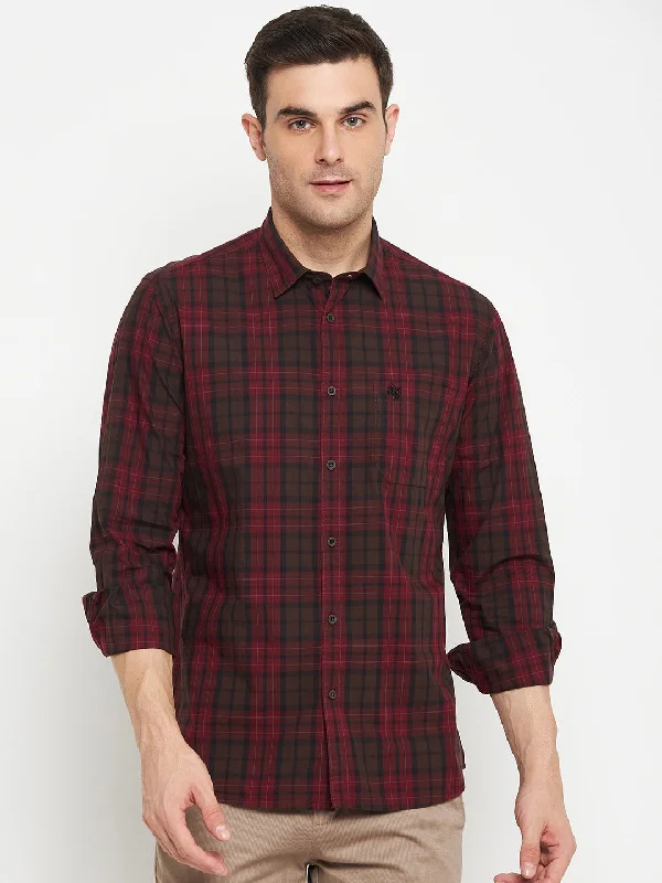 Men's Dark Red Casual Big Checks Full Sleeve Shirt Casual Men's Japanese 