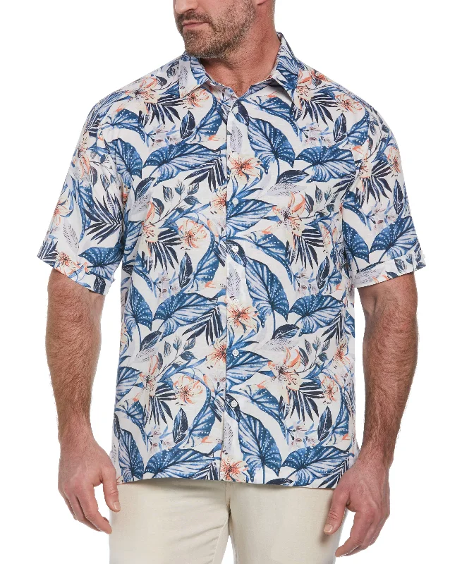 Big & Tall Linen Blend Floral Print Shirt Sophisticated Men's 