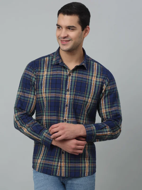 Men's Navy Blue Casual Big Checks Full Sleeve Shirt Practical Men's Multi