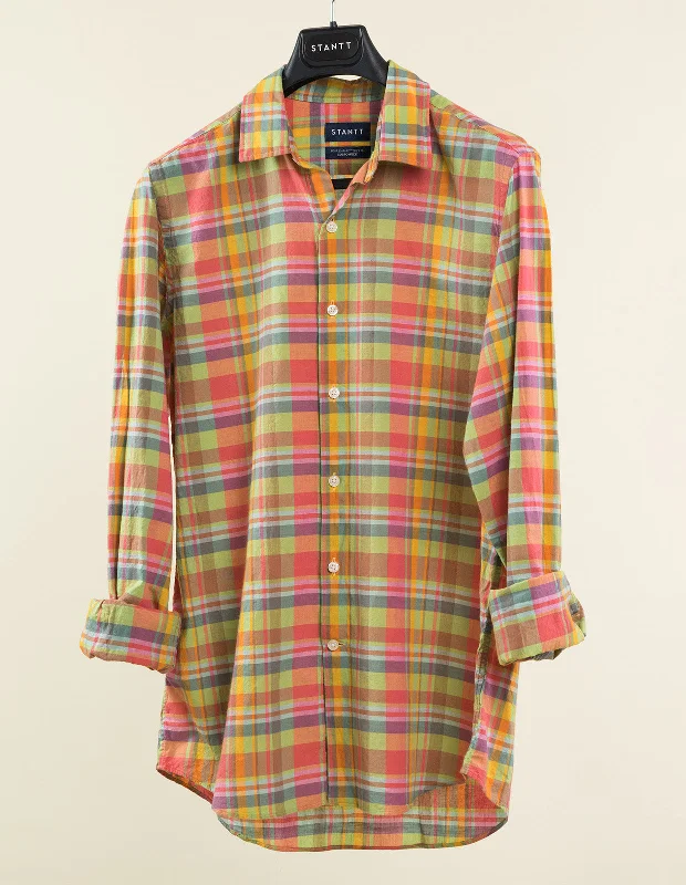 Warm Olive And Orange Madras Sleek Men's Metallic