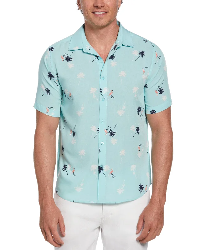 Flamingo Print Shirt Youthful Men's Pop