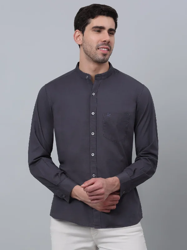 Men's Dark Grey Casual Plain Full Sleeve Shirt Sophisticated Men's French