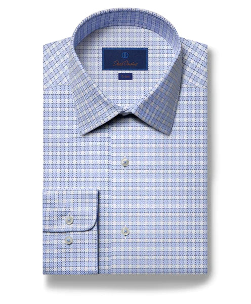 David Donahue Dress Shirt - Blue Twill Mini Check (Regular Fit) Hip Men's Urban