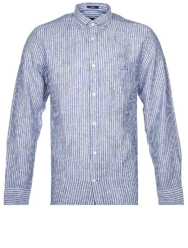 Stripe Linen Button-down Persian Blue Vintage Men's 1970S Disco