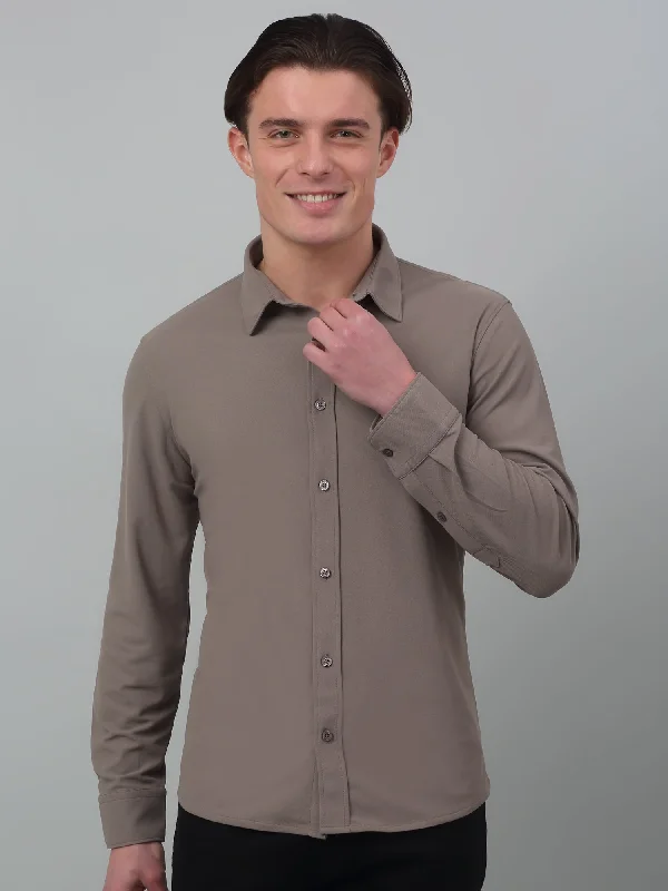 Men's Charcoal Grey Casual Plain Stretch Full Sleeve Shirt Sophisticated Men's French