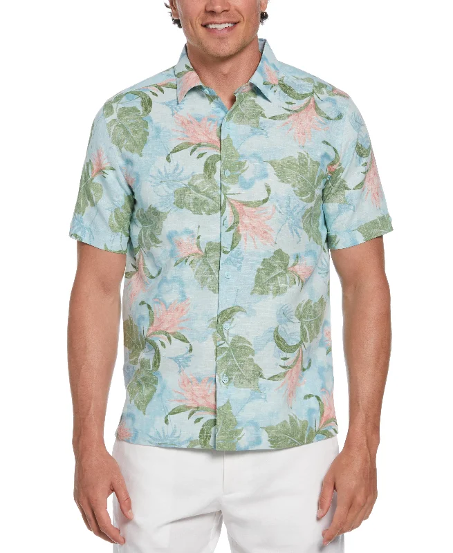 Big & Tall Linen Blend Tropical Floral Print Shirt Preppy Men's College