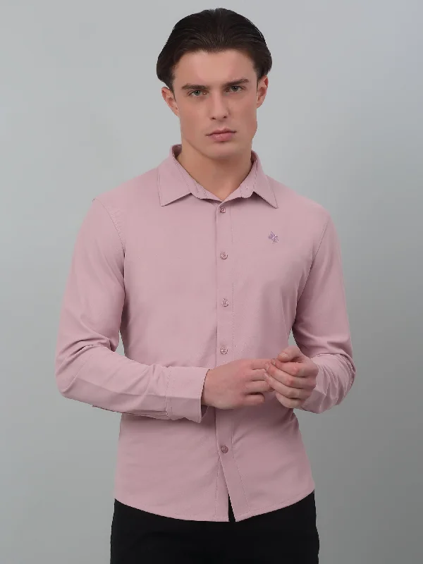 Men's Light Purple Casual Plain Stretch Full Sleeve Shirt Youthful Men's Pop