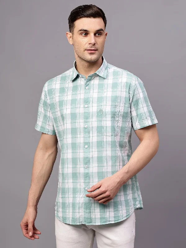 Men's Turquoise Casual Big Checks Half sleeve Shirt Dynamic Men's Moto