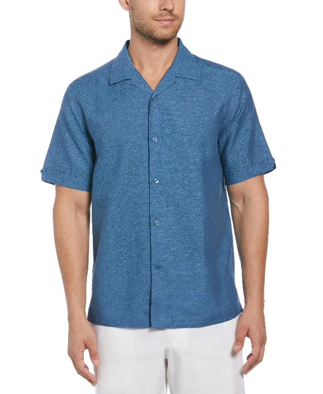 Big & Tall Linen Blend Dobby Camp Collar Shirt Sporty Men's Athleisure 