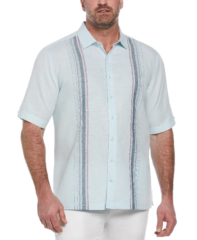 Big & Tall Linen Blend Stripe Panel Shirt Sharp Men's Italian