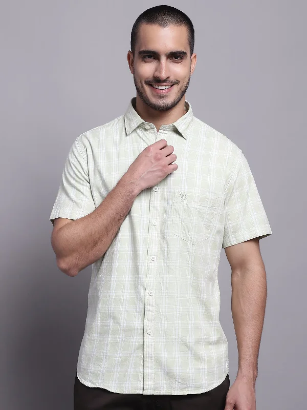 Men's Light Green Casual Medium Checks Half Sleeve Shirt Stylish Men's Tropical 