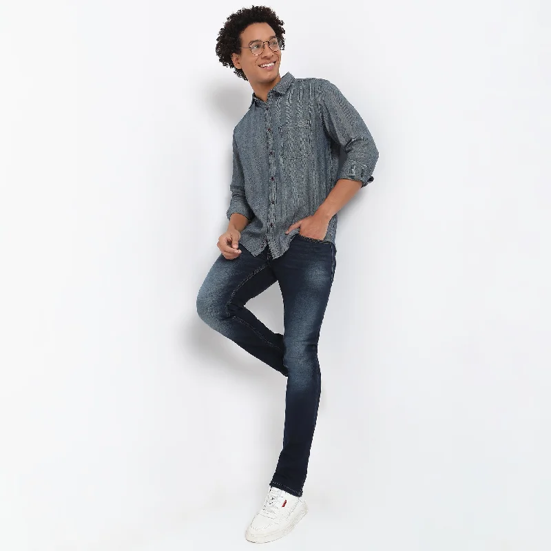 Cruiser™ - Indigo Herringbone Authentic Modern Denim Shirt - Regular Fit Traditional Men's Wool