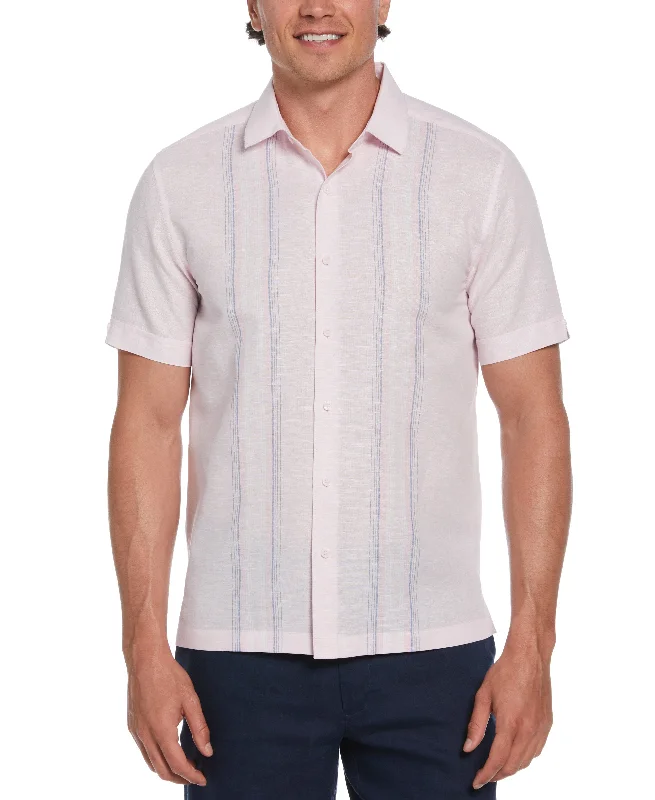 Linen Blend Tri-Color Panel Shirt Cozy Men's Sherpa