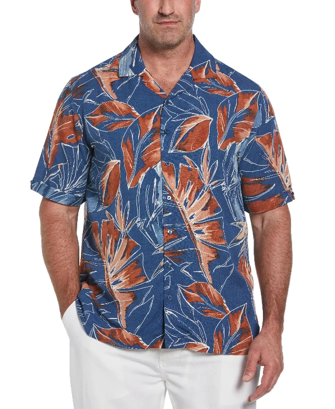 Big & Tall Oversized Tropical Sketch Print Shirt Hip Men's Urban