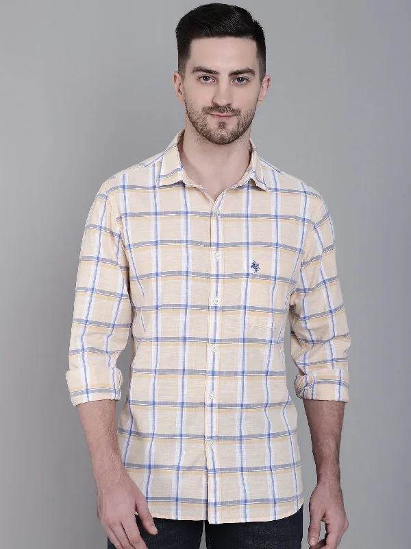 Men's Light Orange Casual Big Checks Full Sleeve Shirt Business