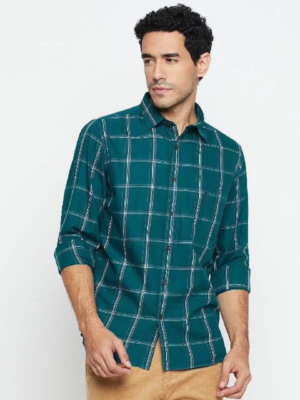 Men's Bottle Green Casual Big Checks Full Sleeve Shirt Earthy Men's Sustainable 