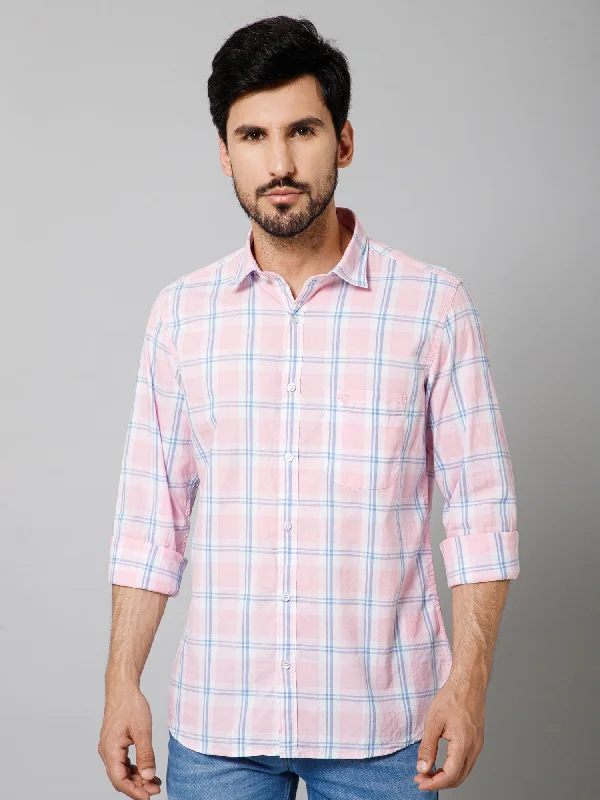 Men's Light Pink Casual Big Checks Full Sleeve Shirt Dynamic Men's Glow