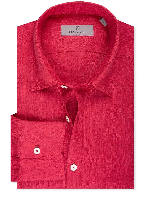 Linen Shirt Red Vintage Men's 1970S Disco