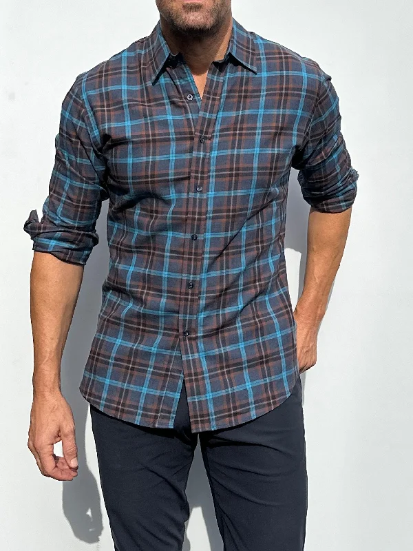 Navy, Aqua & Rust Plaid Flannel- Small Batch #460 Polished Men's Silk