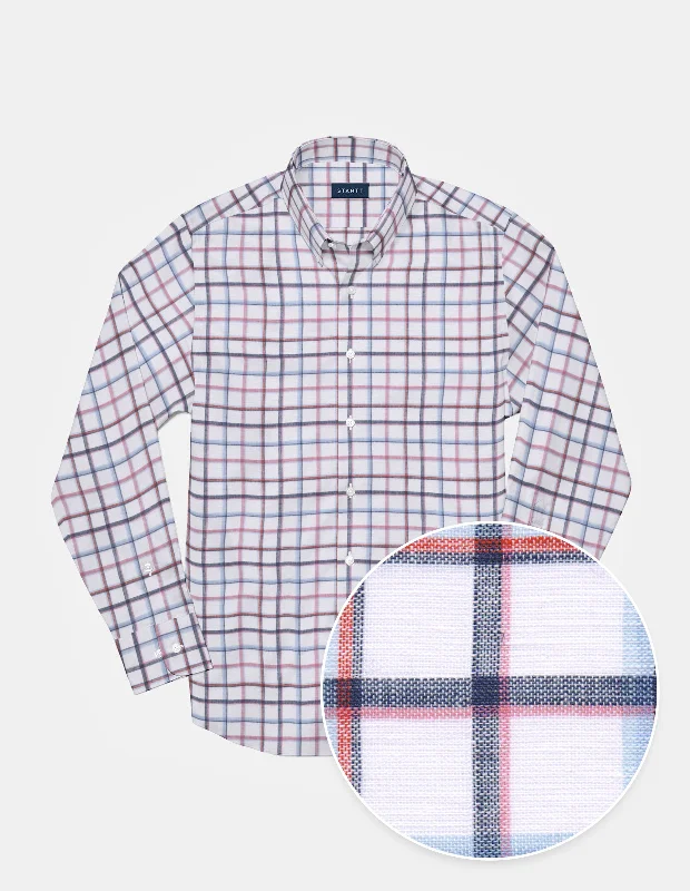 Pink And Navy Cotton Linen Overcheck Classic Men's Pin