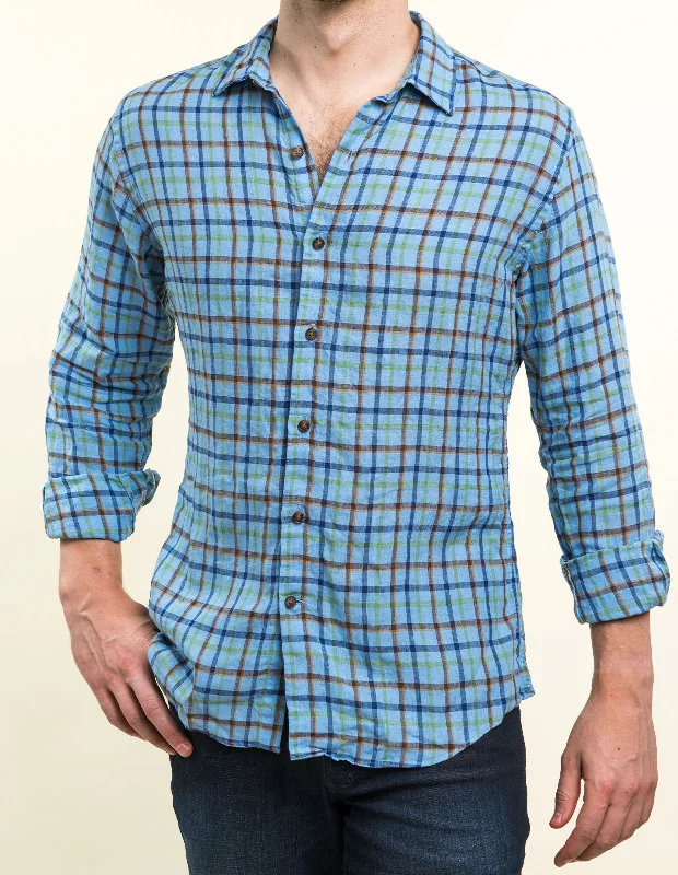 Deep Sky Brown Bordered Linen Check Hip Men's Retro