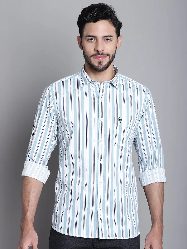 Men's Light Green Casual Stripe Print Full Sleeve Shirt Dapper Men's 1920S