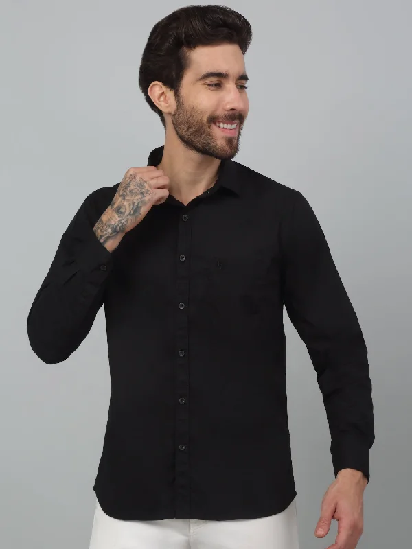 Men's Black Casual Plain Stretch Full Sleeve Shirt Refined Men's Classic 