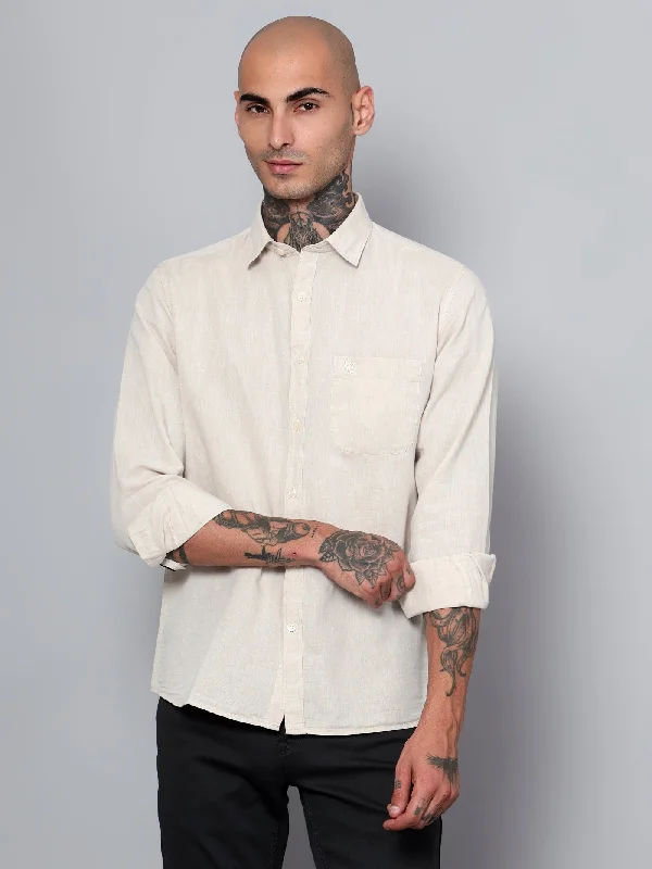 Men's Offwhite Casual Plain Full Sleeve Shirt Elegant Men's Cashmere