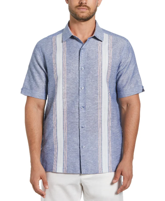 Linen Blend Textured Panel Shirt Casual Men's Loose