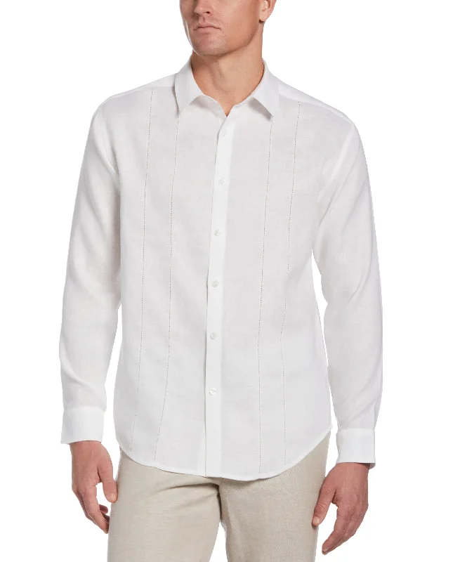 100% Linen Long Sleeve Panel With Embroidery Shirt Relaxed Men's Australian 