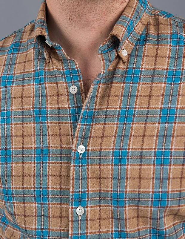 Azure Blue and Brown Flannel Plaid Organic