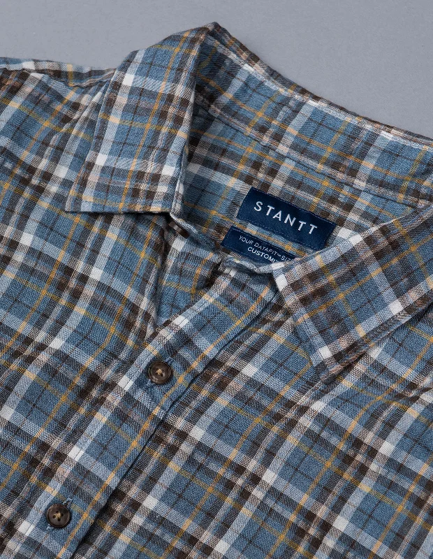 Dusty Blue and Brown Ruckle Plaid Luxurious Men's High