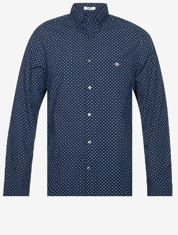 Regular Micro Print Shirt Marine Beach