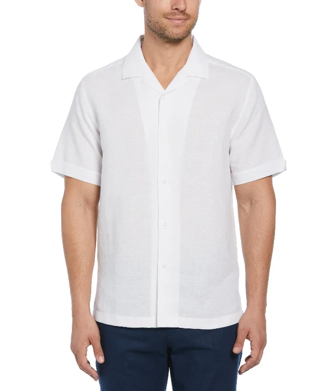 Linen Blend Dobby Camp Collar Shirt Refined Men's Classic 