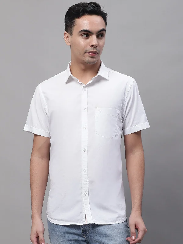 Men's Wine Casual Plain Half Sleeve Shirt Monochromatic All