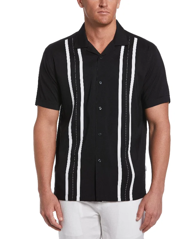 Contrast Panel Camp Collar Shirt Polished Men's Satin