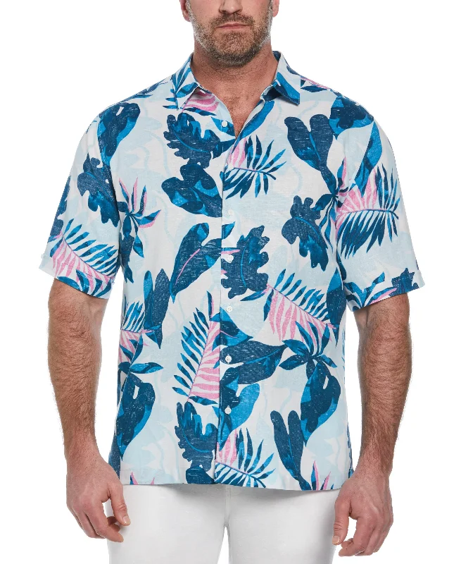 Big & Tall Linen Blend Reverse Tropical Print Shirt Earthy Men's Sustainable 