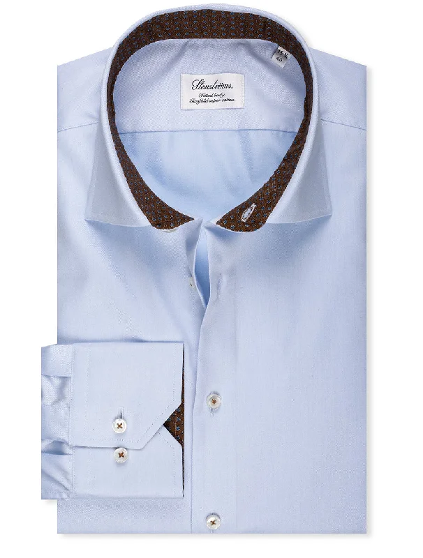 Blue Contrast Twill Fitted Body Shirt Cool Men's Skate