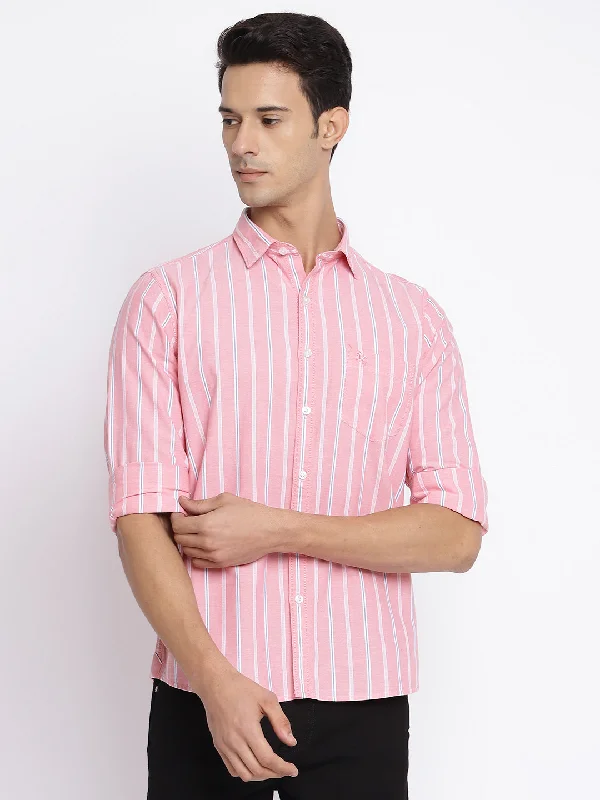 Men's Pink Casual Broad Stripe Full Sleeve Shirt Tailored