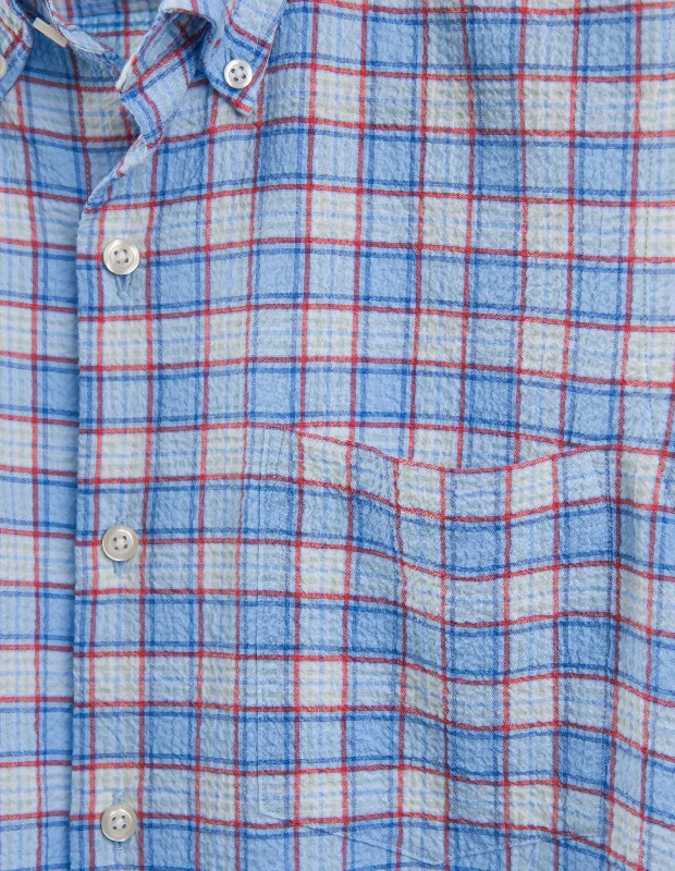 Red and Blue Seersucker Check Sporty Men's Tennis