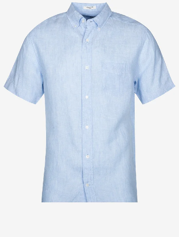 Regular Linen Short Sleeve Shirt Capri Blue Sophisticated Men's 